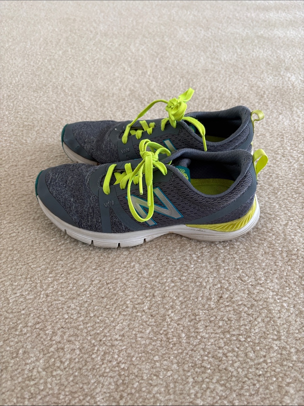 New Balance Gray and Neon Yellow Lace-Up Running Sneakers